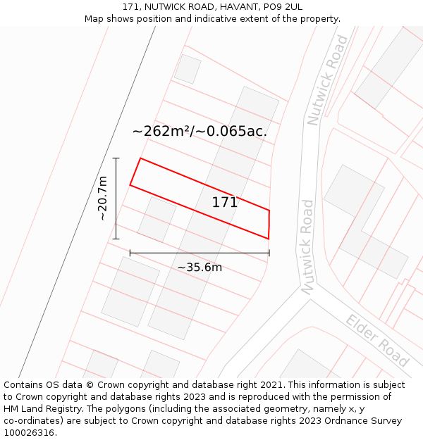 171, NUTWICK ROAD, HAVANT, PO9 2UL: Plot and title map