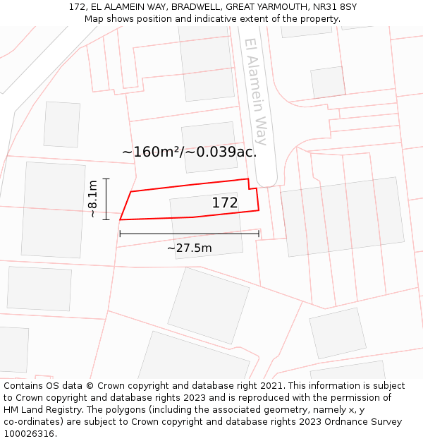 172, EL ALAMEIN WAY, BRADWELL, GREAT YARMOUTH, NR31 8SY: Plot and title map