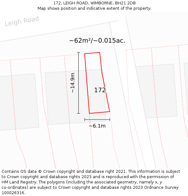 172, LEIGH ROAD, WIMBORNE, BH21 2DB: Plot and title map