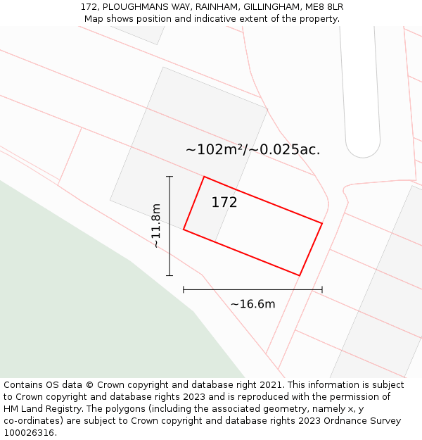 172, PLOUGHMANS WAY, RAINHAM, GILLINGHAM, ME8 8LR: Plot and title map