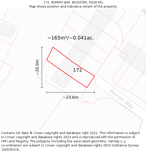 172, ROMAN WAY, BICESTER, OX26 6FL: Plot and title map