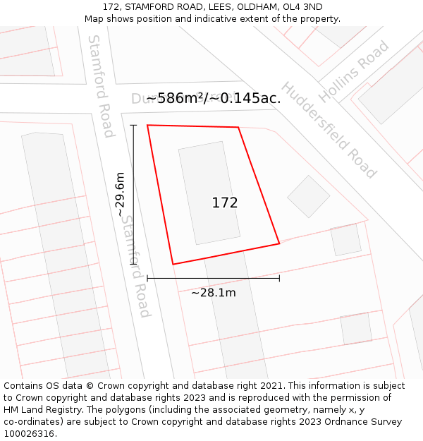 172, STAMFORD ROAD, LEES, OLDHAM, OL4 3ND: Plot and title map