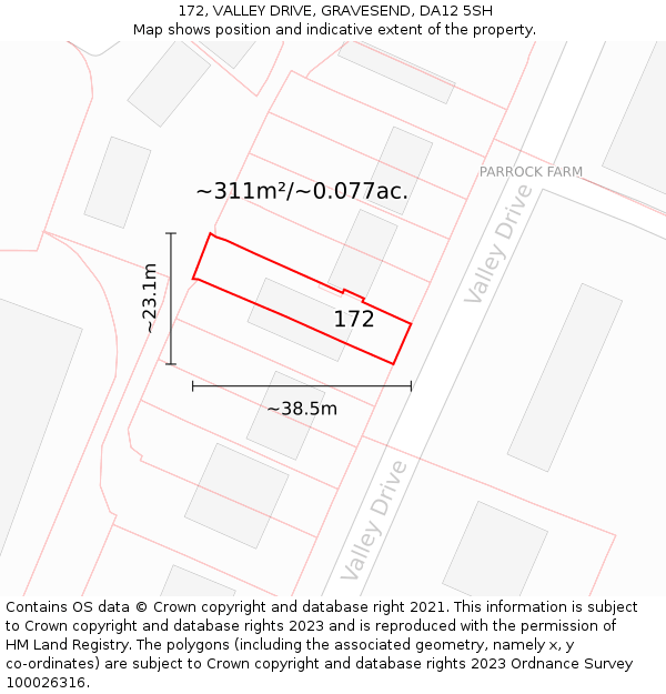 172, VALLEY DRIVE, GRAVESEND, DA12 5SH: Plot and title map