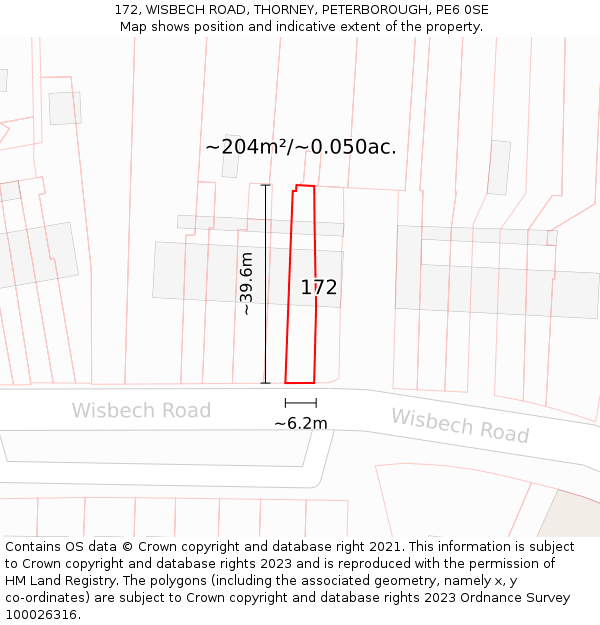 172, WISBECH ROAD, THORNEY, PETERBOROUGH, PE6 0SE: Plot and title map