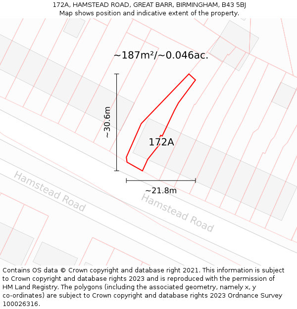 172A, HAMSTEAD ROAD, GREAT BARR, BIRMINGHAM, B43 5BJ: Plot and title map