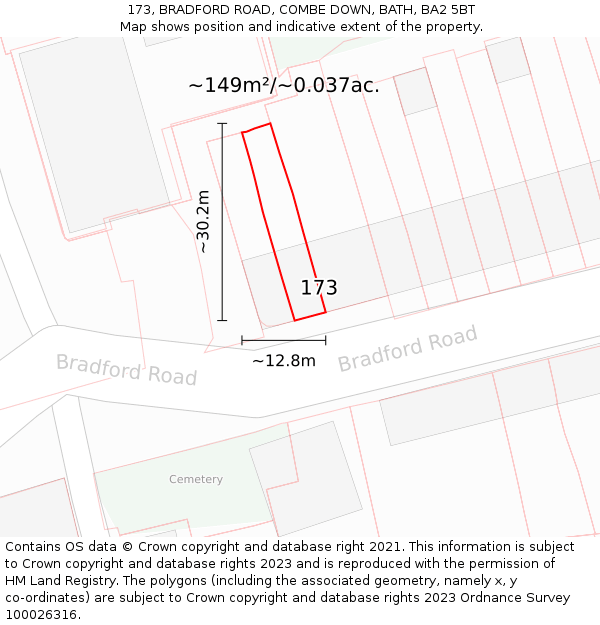 173, BRADFORD ROAD, COMBE DOWN, BATH, BA2 5BT: Plot and title map