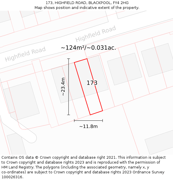 173, HIGHFIELD ROAD, BLACKPOOL, FY4 2HG: Plot and title map