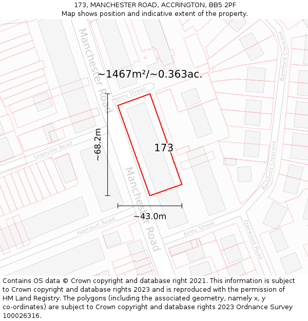 173, MANCHESTER ROAD, ACCRINGTON, BB5 2PF: Plot and title map