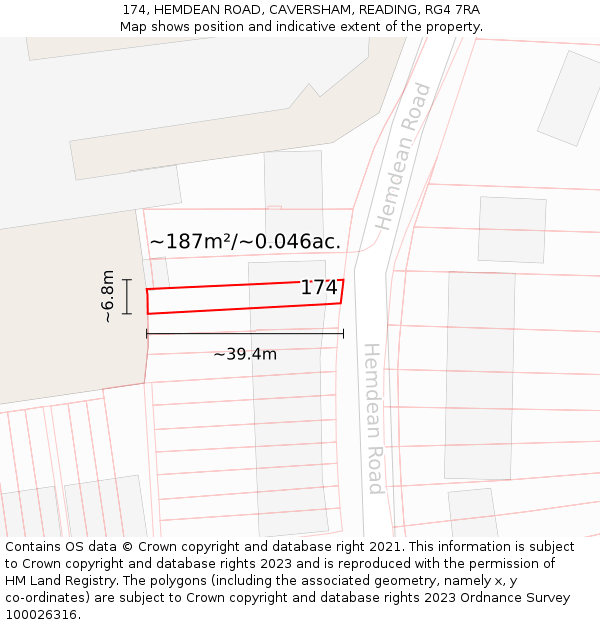174, HEMDEAN ROAD, CAVERSHAM, READING, RG4 7RA: Plot and title map