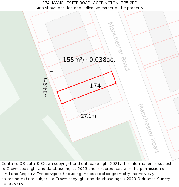 174, MANCHESTER ROAD, ACCRINGTON, BB5 2PD: Plot and title map