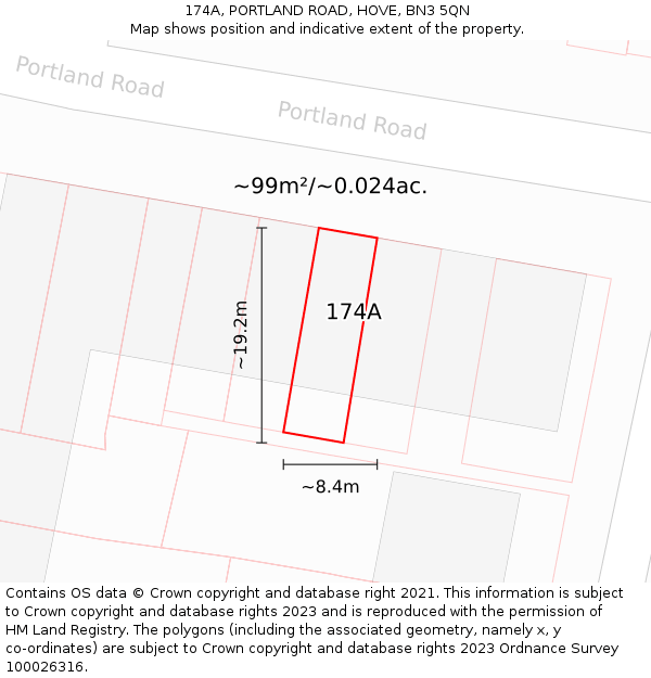 174A, PORTLAND ROAD, HOVE, BN3 5QN: Plot and title map