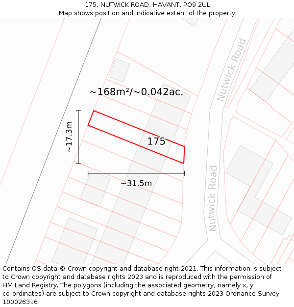 175, NUTWICK ROAD, HAVANT, PO9 2UL: Plot and title map
