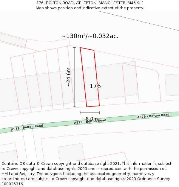 176, BOLTON ROAD, ATHERTON, MANCHESTER, M46 9LF: Plot and title map