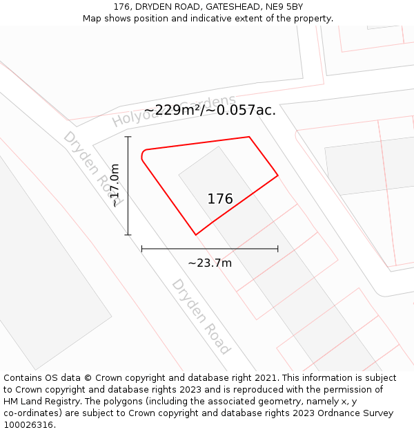 176, DRYDEN ROAD, GATESHEAD, NE9 5BY: Plot and title map