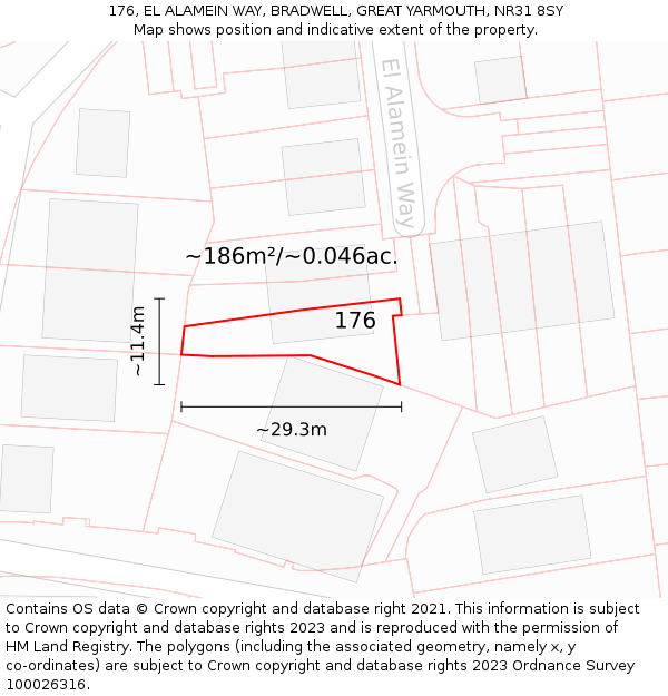 176, EL ALAMEIN WAY, BRADWELL, GREAT YARMOUTH, NR31 8SY: Plot and title map