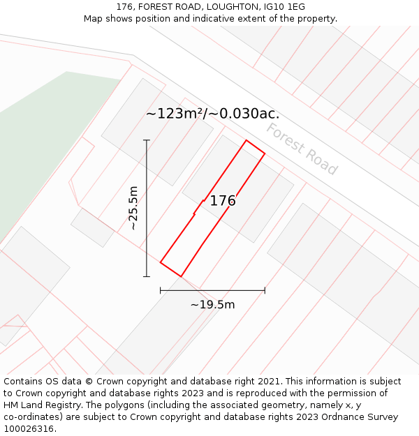 176, FOREST ROAD, LOUGHTON, IG10 1EG: Plot and title map