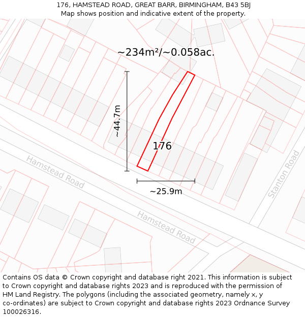 176, HAMSTEAD ROAD, GREAT BARR, BIRMINGHAM, B43 5BJ: Plot and title map