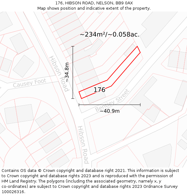176, HIBSON ROAD, NELSON, BB9 0AX: Plot and title map