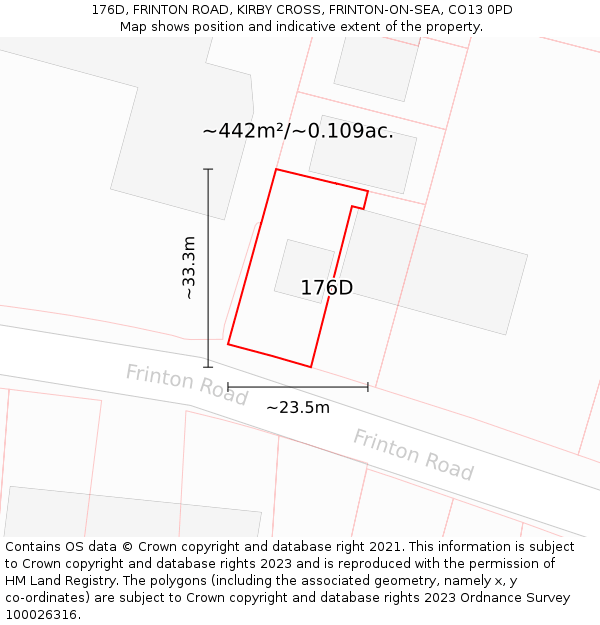 176D, FRINTON ROAD, KIRBY CROSS, FRINTON-ON-SEA, CO13 0PD: Plot and title map