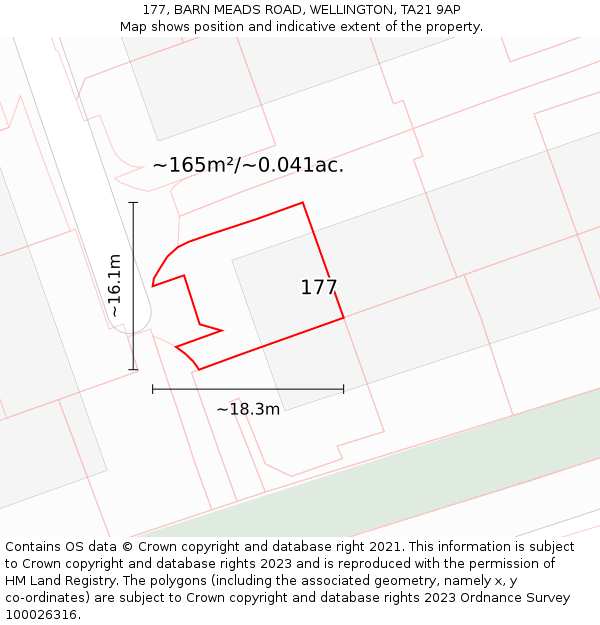 177, BARN MEADS ROAD, WELLINGTON, TA21 9AP: Plot and title map