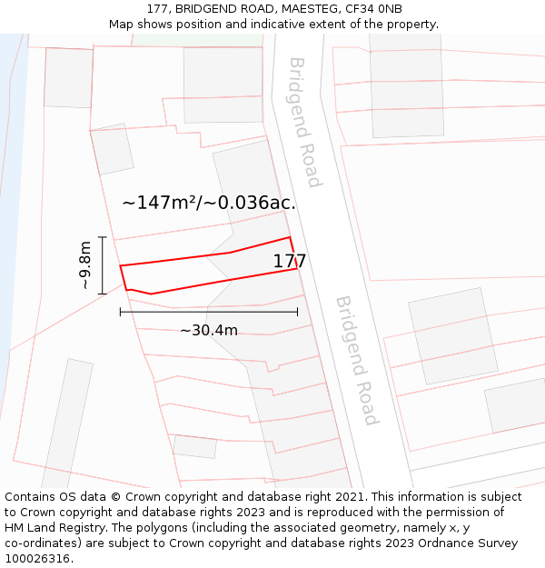 177, BRIDGEND ROAD, MAESTEG, CF34 0NB: Plot and title map