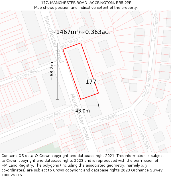 177, MANCHESTER ROAD, ACCRINGTON, BB5 2PF: Plot and title map
