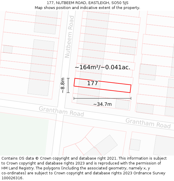 177, NUTBEEM ROAD, EASTLEIGH, SO50 5JS: Plot and title map
