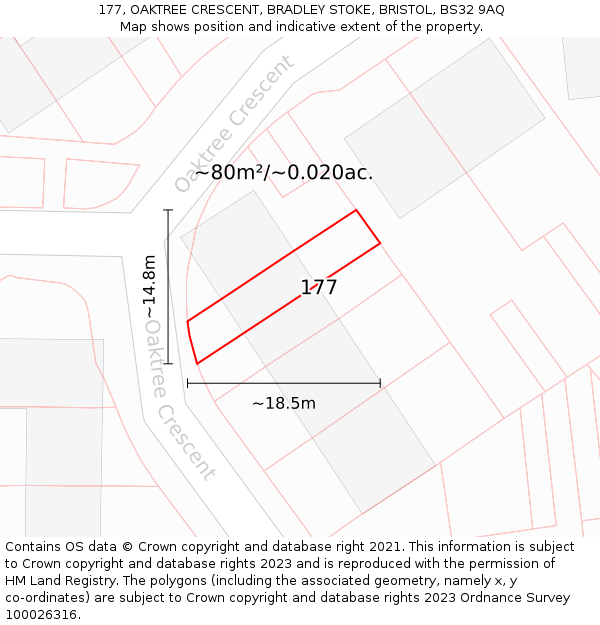 177, OAKTREE CRESCENT, BRADLEY STOKE, BRISTOL, BS32 9AQ: Plot and title map