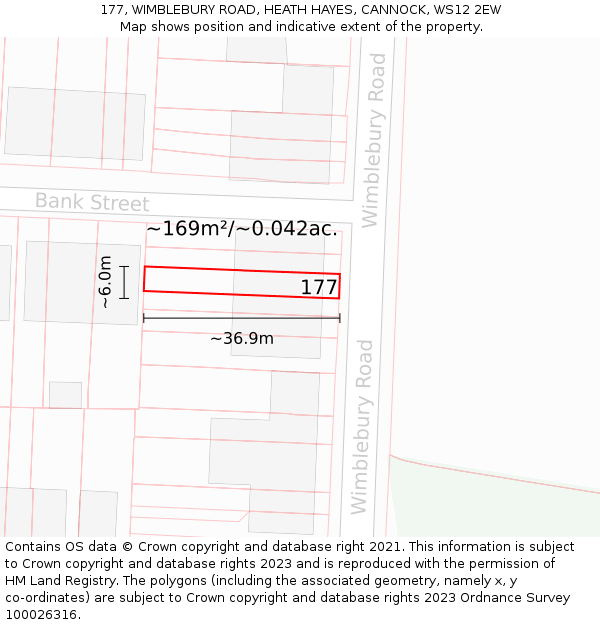 177, WIMBLEBURY ROAD, HEATH HAYES, CANNOCK, WS12 2EW: Plot and title map