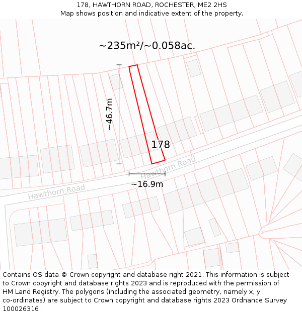 178, HAWTHORN ROAD, ROCHESTER, ME2 2HS: Plot and title map