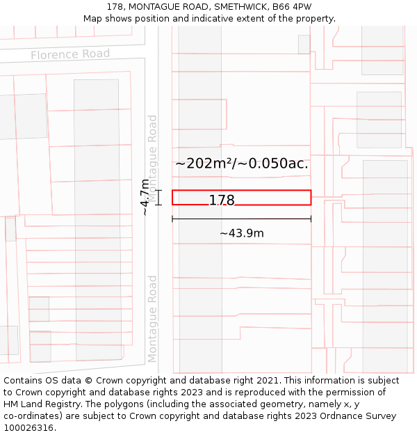 178, MONTAGUE ROAD, SMETHWICK, B66 4PW: Plot and title map