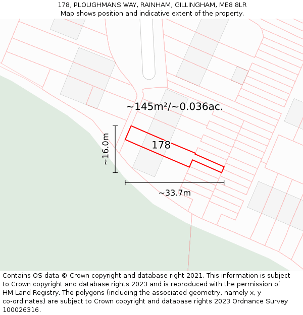 178, PLOUGHMANS WAY, RAINHAM, GILLINGHAM, ME8 8LR: Plot and title map