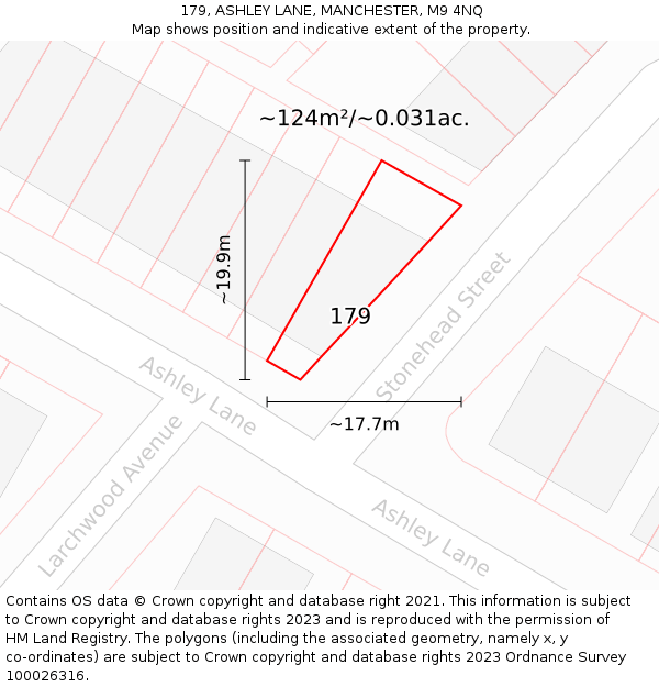 179, ASHLEY LANE, MANCHESTER, M9 4NQ: Plot and title map