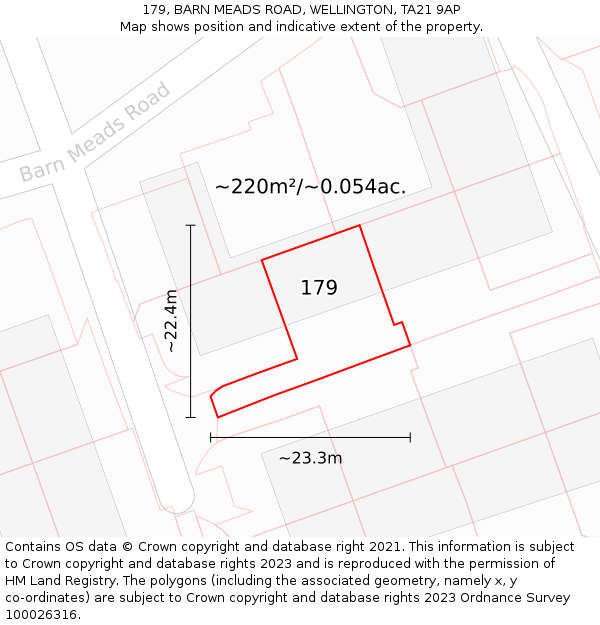 179, BARN MEADS ROAD, WELLINGTON, TA21 9AP: Plot and title map