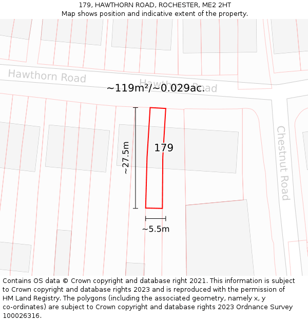 179, HAWTHORN ROAD, ROCHESTER, ME2 2HT: Plot and title map