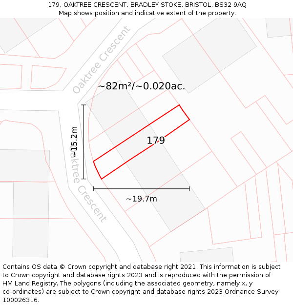 179, OAKTREE CRESCENT, BRADLEY STOKE, BRISTOL, BS32 9AQ: Plot and title map