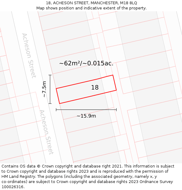 18, ACHESON STREET, MANCHESTER, M18 8LQ: Plot and title map
