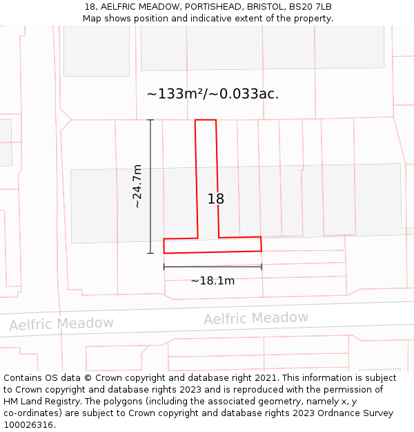 18, AELFRIC MEADOW, PORTISHEAD, BRISTOL, BS20 7LB: Plot and title map