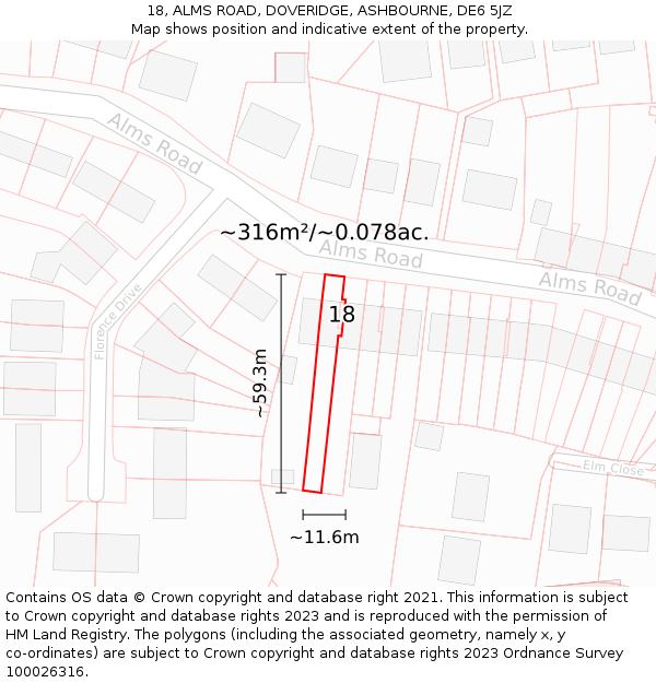 18, ALMS ROAD, DOVERIDGE, ASHBOURNE, DE6 5JZ: Plot and title map