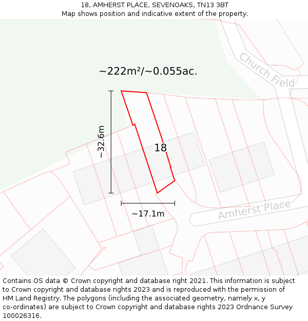 18, AMHERST PLACE, SEVENOAKS, TN13 3BT: Plot and title map