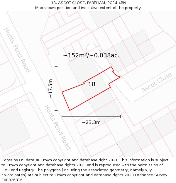 18, ASCOT CLOSE, FAREHAM, PO14 4RN: Plot and title map