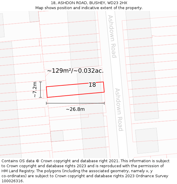 18, ASHDON ROAD, BUSHEY, WD23 2HX: Plot and title map