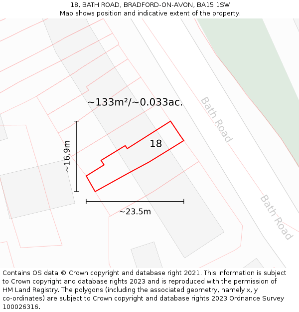 18, BATH ROAD, BRADFORD-ON-AVON, BA15 1SW: Plot and title map