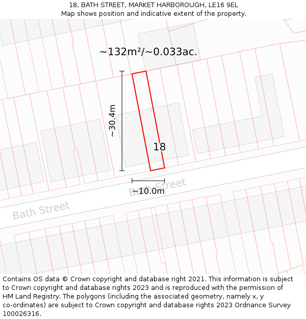 18, BATH STREET, MARKET HARBOROUGH, LE16 9EL: Plot and title map