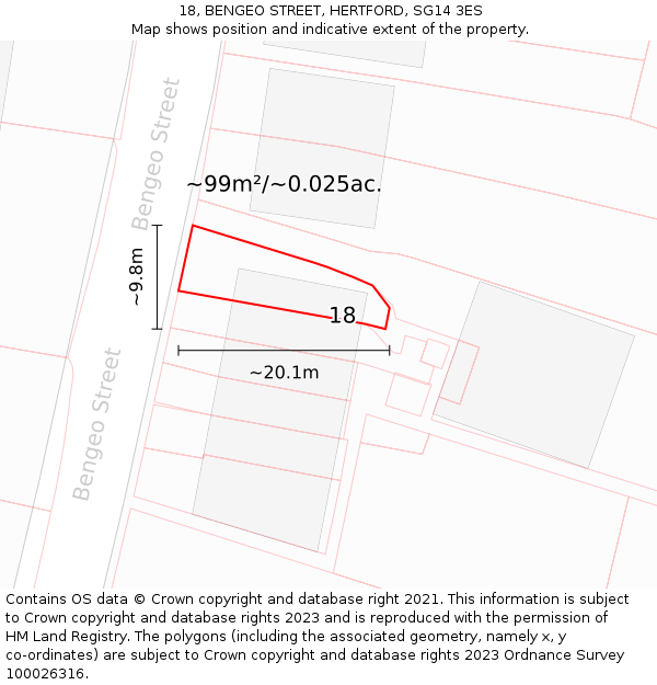 18, BENGEO STREET, HERTFORD, SG14 3ES: Plot and title map