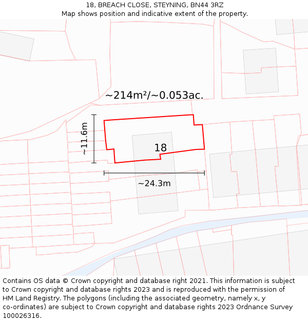 18, BREACH CLOSE, STEYNING, BN44 3RZ: Plot and title map