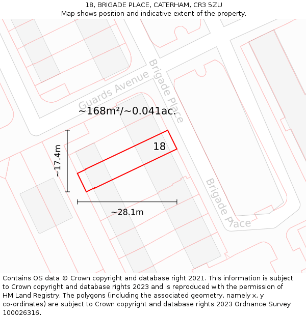 18, BRIGADE PLACE, CATERHAM, CR3 5ZU: Plot and title map