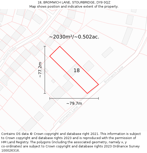 18, BROMWICH LANE, STOURBRIDGE, DY9 0QZ: Plot and title map