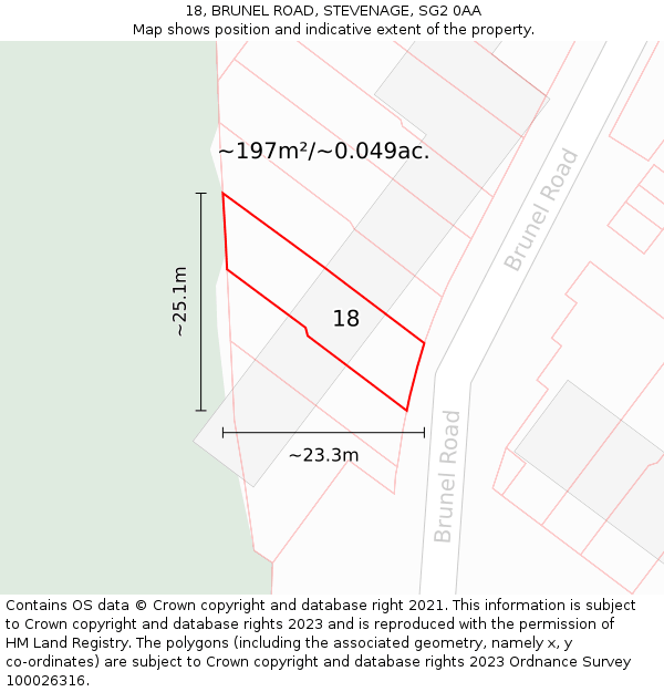 18, BRUNEL ROAD, STEVENAGE, SG2 0AA: Plot and title map