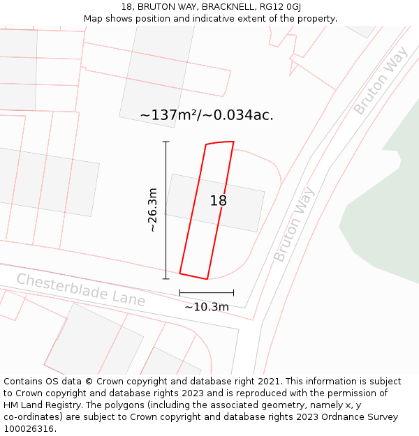 18, BRUTON WAY, BRACKNELL, RG12 0GJ: Plot and title map